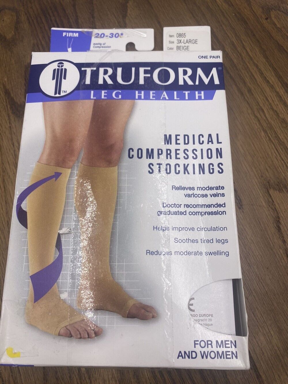 Truform 20-30 Below Knee Compression Stockings, Open Toe, Beige, 3X L # 0865-3L